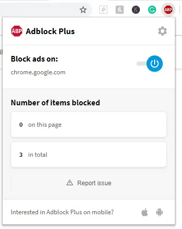 disable adblock on chrome