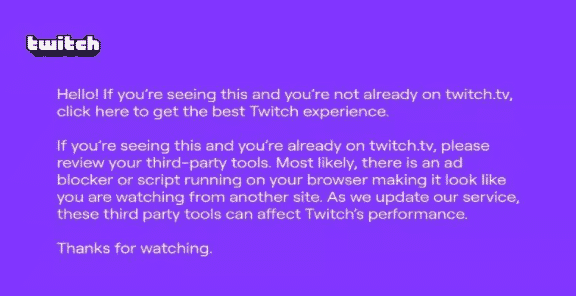 Twitch embed warning