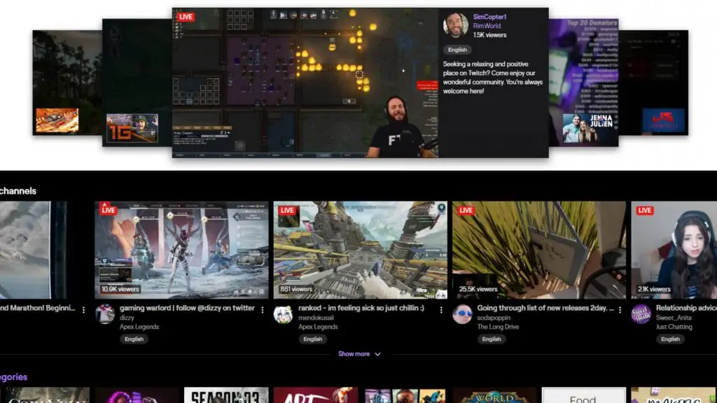 twitch homepage