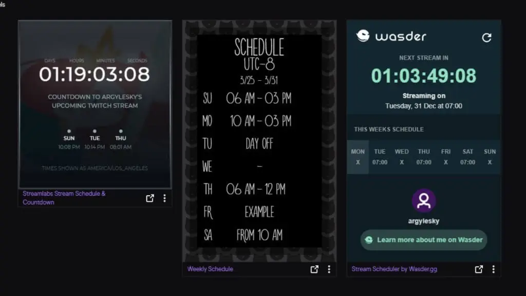 Twitch profile countdown schedules