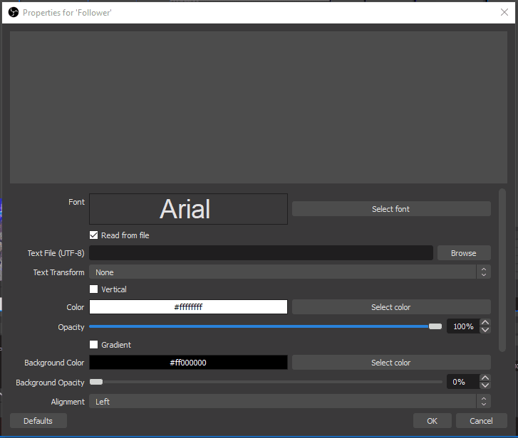 obs stream labels properties