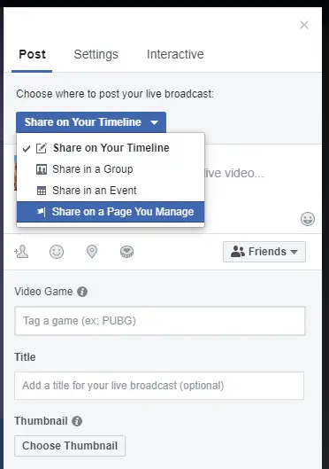 set up facebook gaming screen