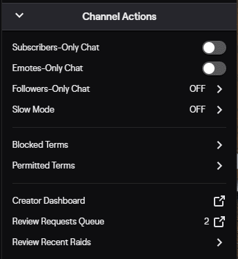 Twitch mod channel actions