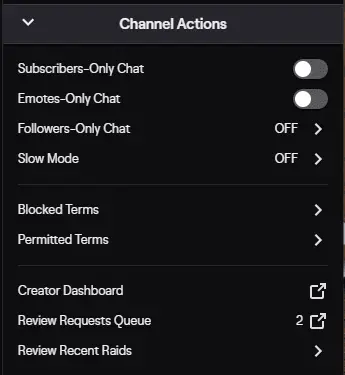 Twitch mod channel actions