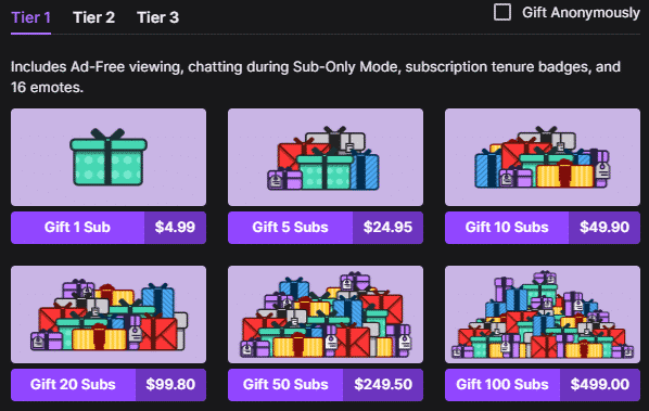 how much twitch subs cost