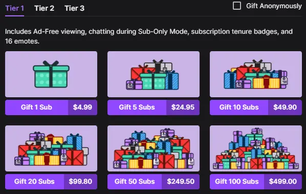 how much twitch subs cost