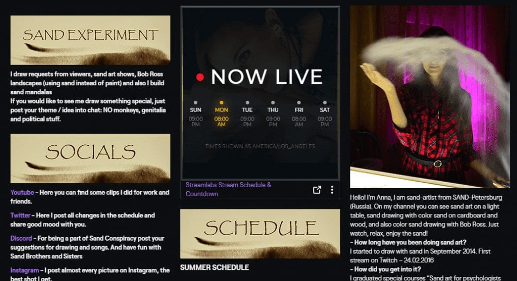 Sandexperiment twitch panels