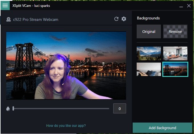 xsplit vcam add background