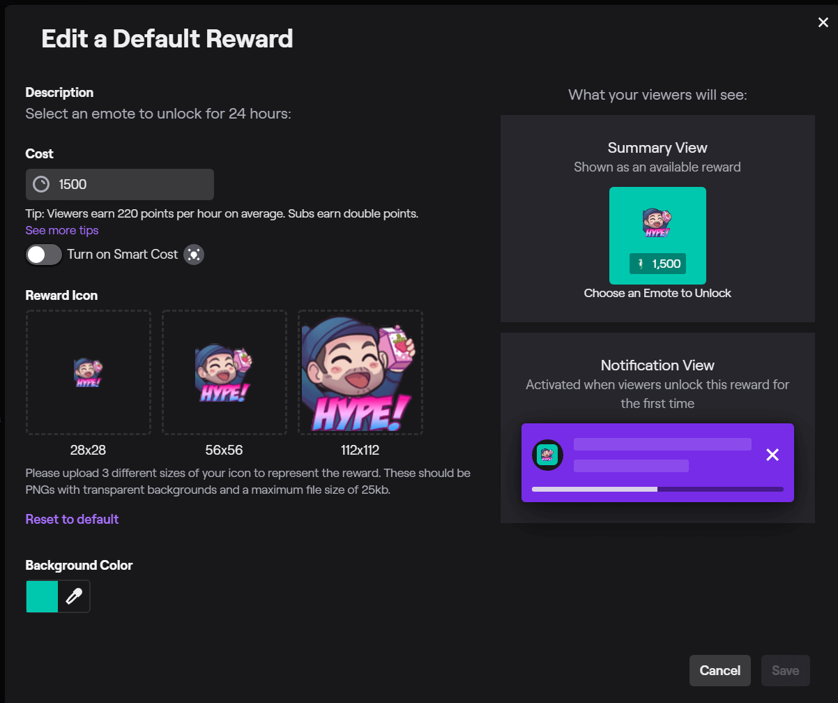 default reward twitch points