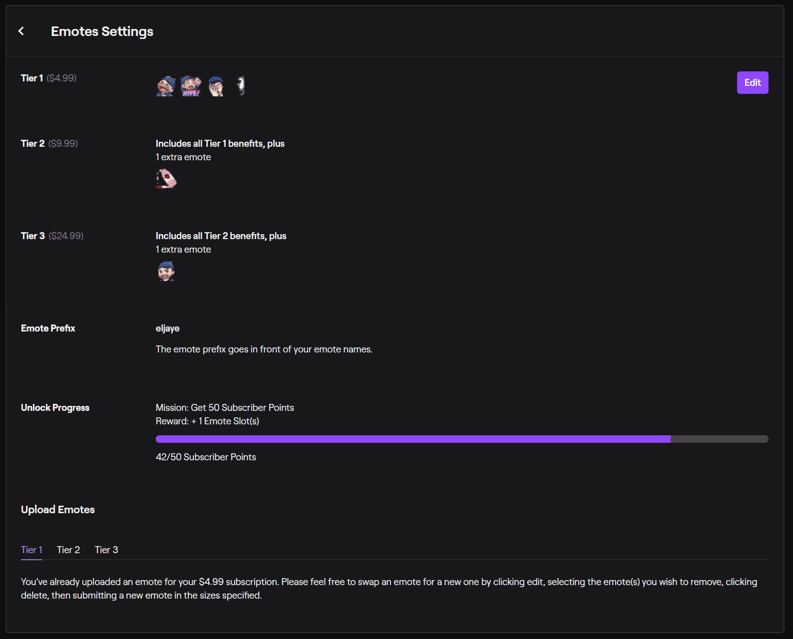 emote settings unlock progress