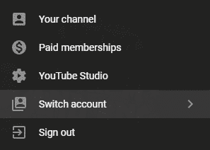 YouTube switch account