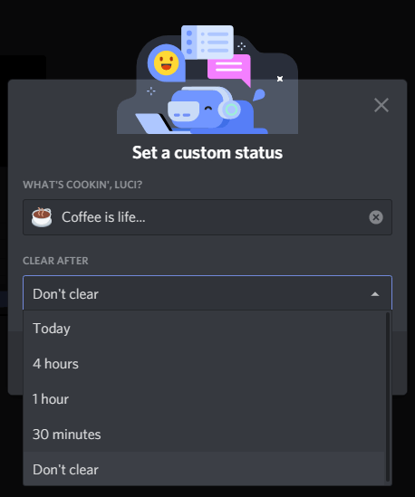 Discord set custom status time
