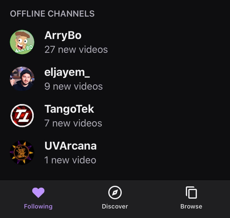 twitch mobile followed channels