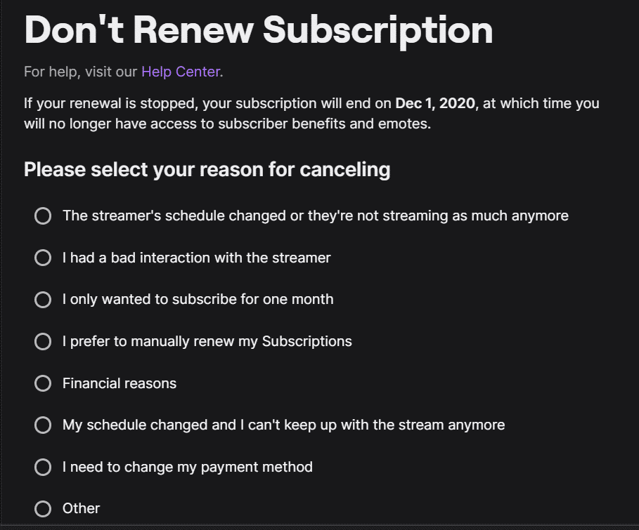 Dont renew subscription