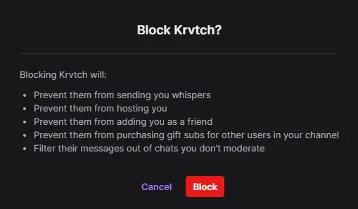 block twitch message