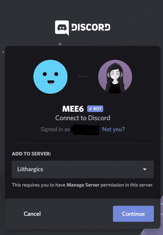 discord mee6 connect server