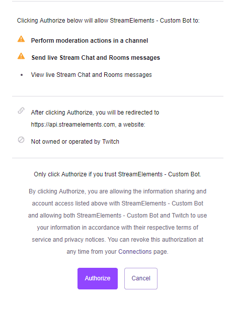 authorize streamelements bot