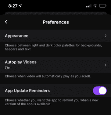 stream mobile preferences