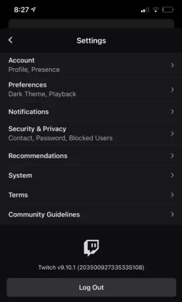 twitch mobile settings