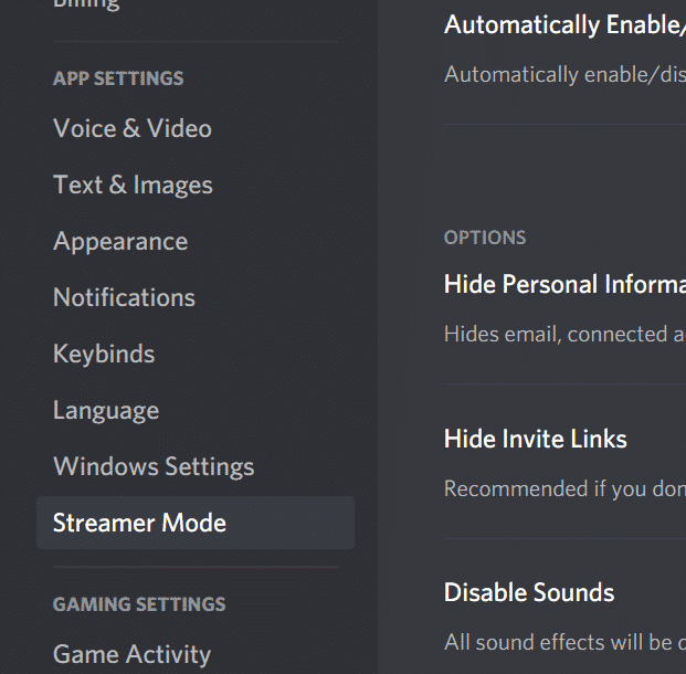 app settings streamer mode