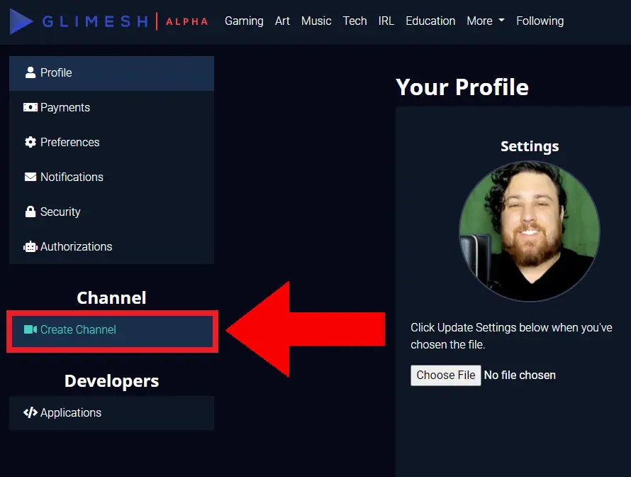 Glimish channel create channel