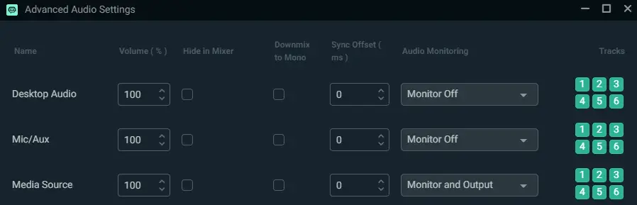 Streamlabs obs advanced audio settings