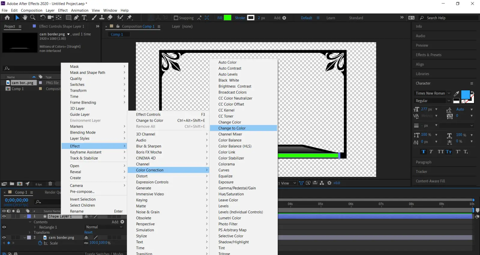 animated overlay effect color correction change to color