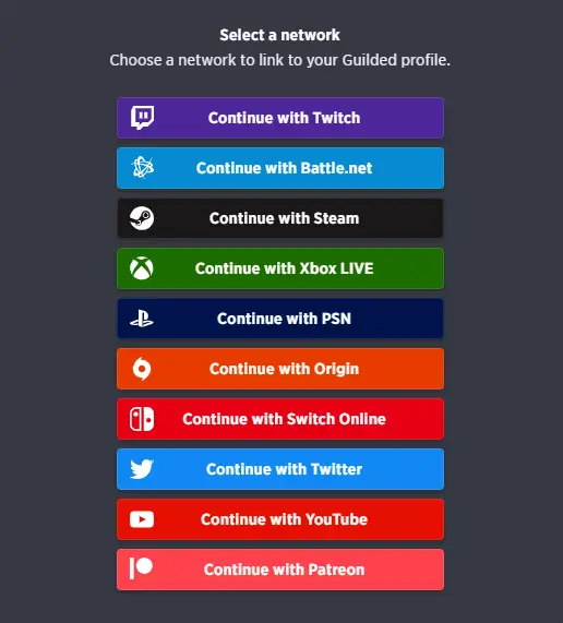 guilded - select a network