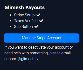 Glimesh Payouts Manage Stripe Account