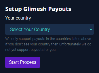 Setup Glimesh Payouts Select your country