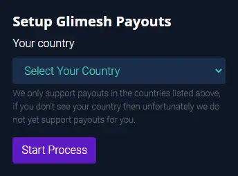 Setup Glimesh Payouts Select your country