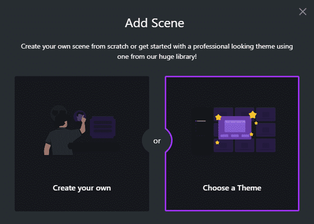 gamecaster add scene - choose a theme
