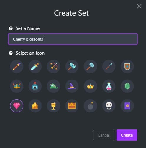gamecaster create set name