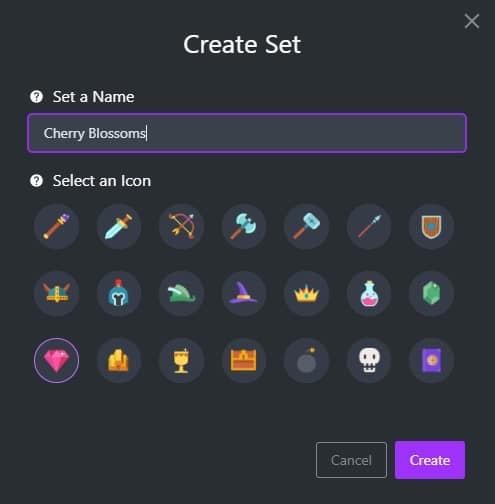 gamecaster create set name