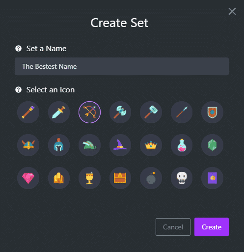 gamecaster create set - set a name