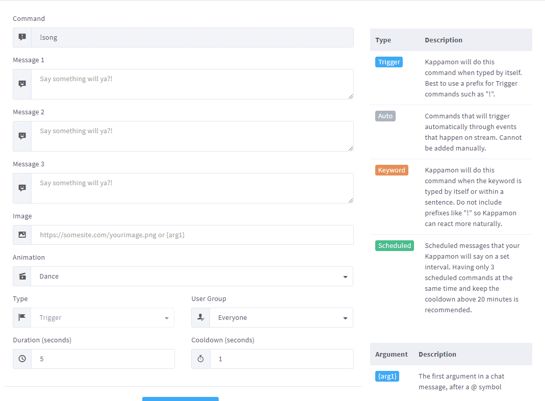 kappamon Command settings