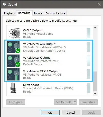 windows sound settings voicemeeter 2