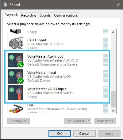 windows sound settings voicemeeter