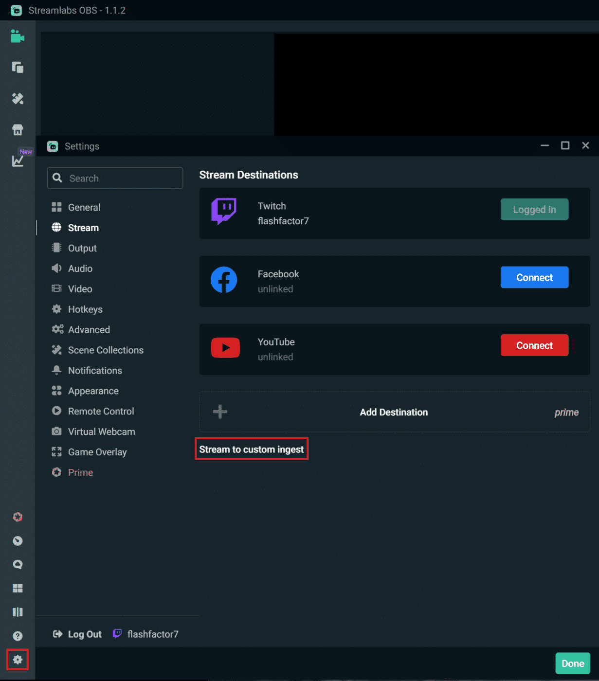 OBS streamlabs stream settings