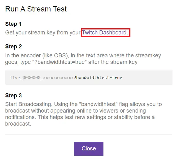 run a stream test twitch dashboard