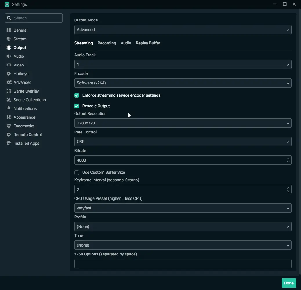 streamlabs output settings