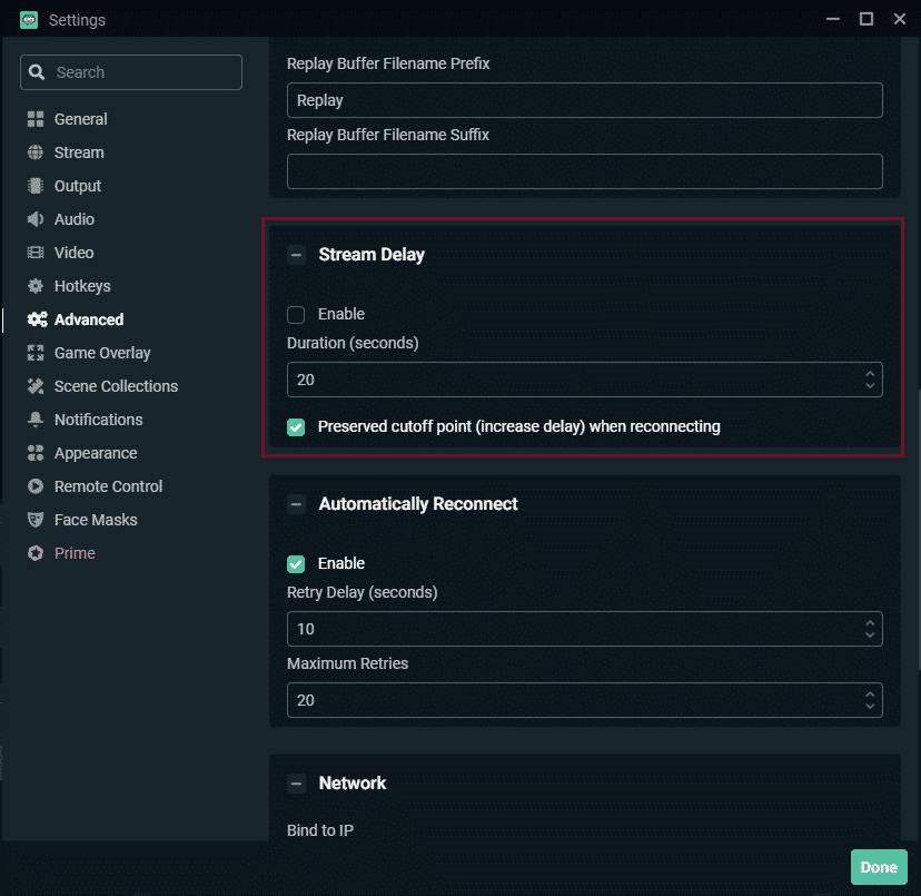 streamlabs stream delay