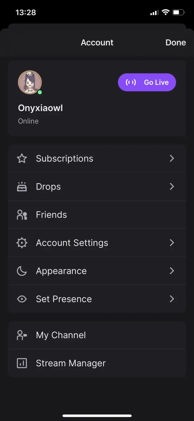 twitch Profile settings
