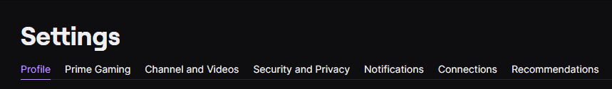 twitch Settings menu