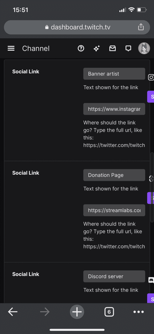 twitch dashboard Links