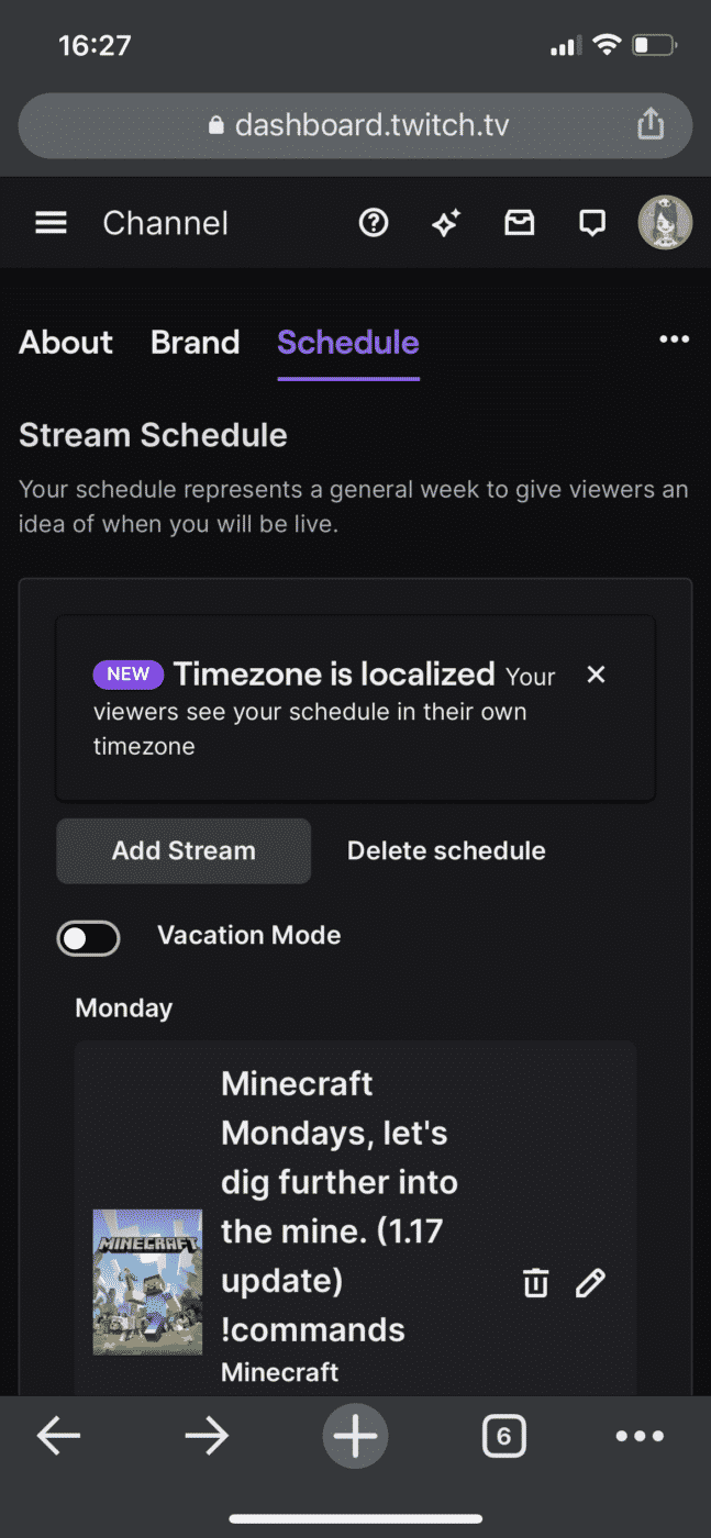 Screenshot of channel from Twitch.tv