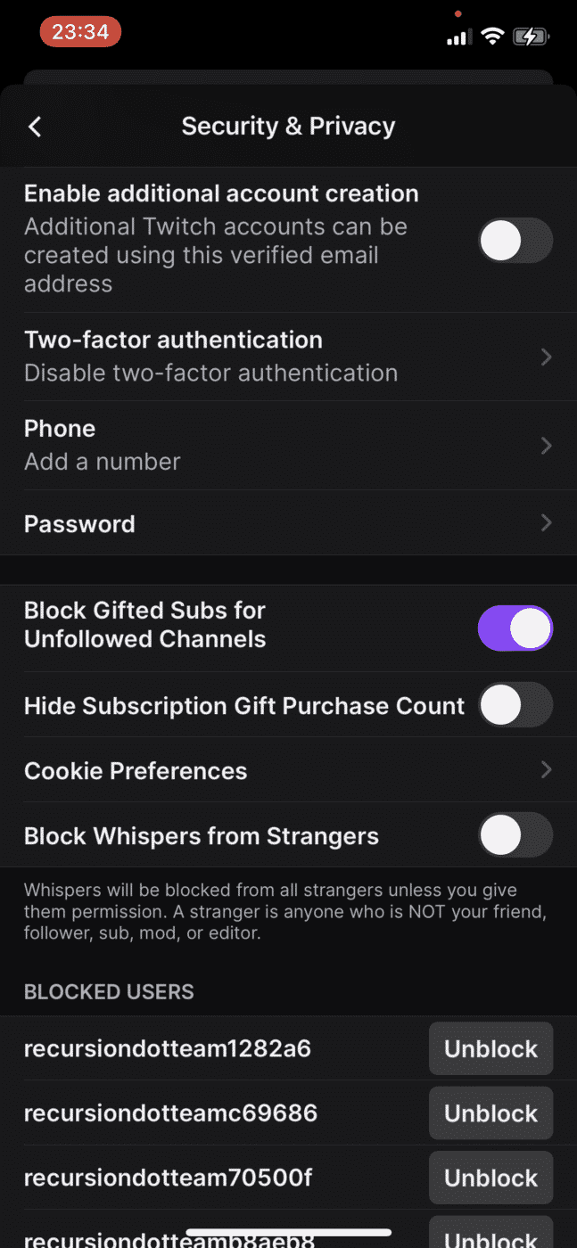twitch phone security and privacy