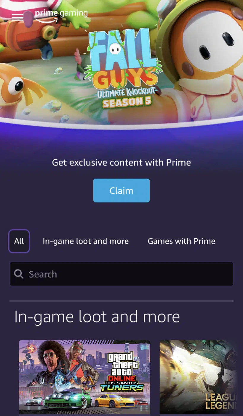 Prime Gaming Page Screenshot