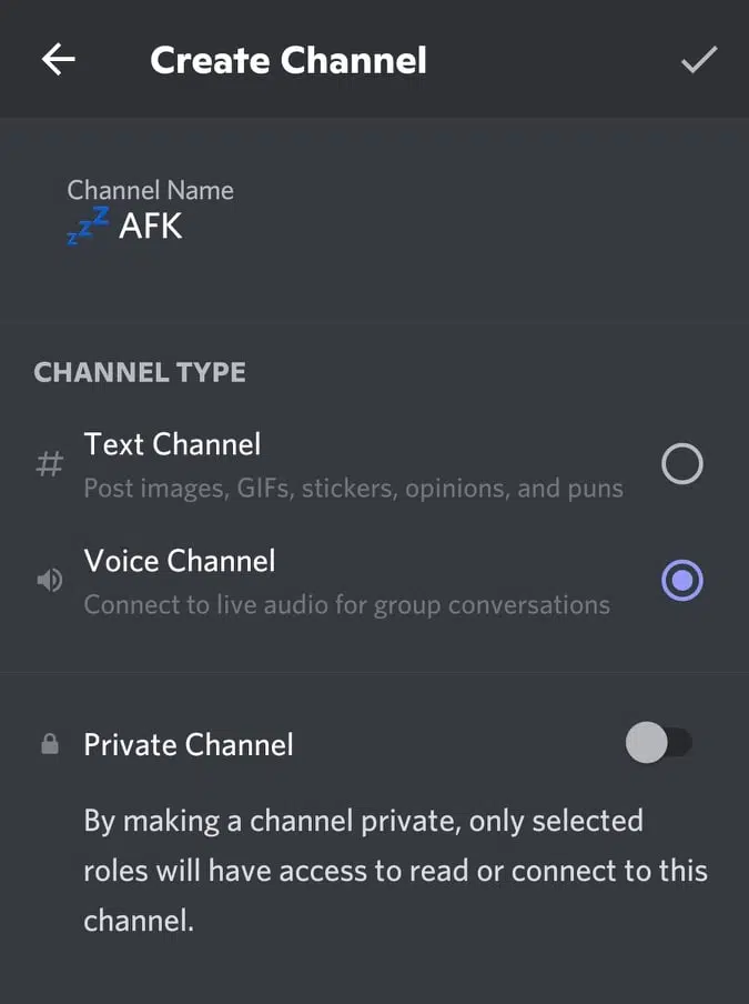 Create AFK Channel Mobile