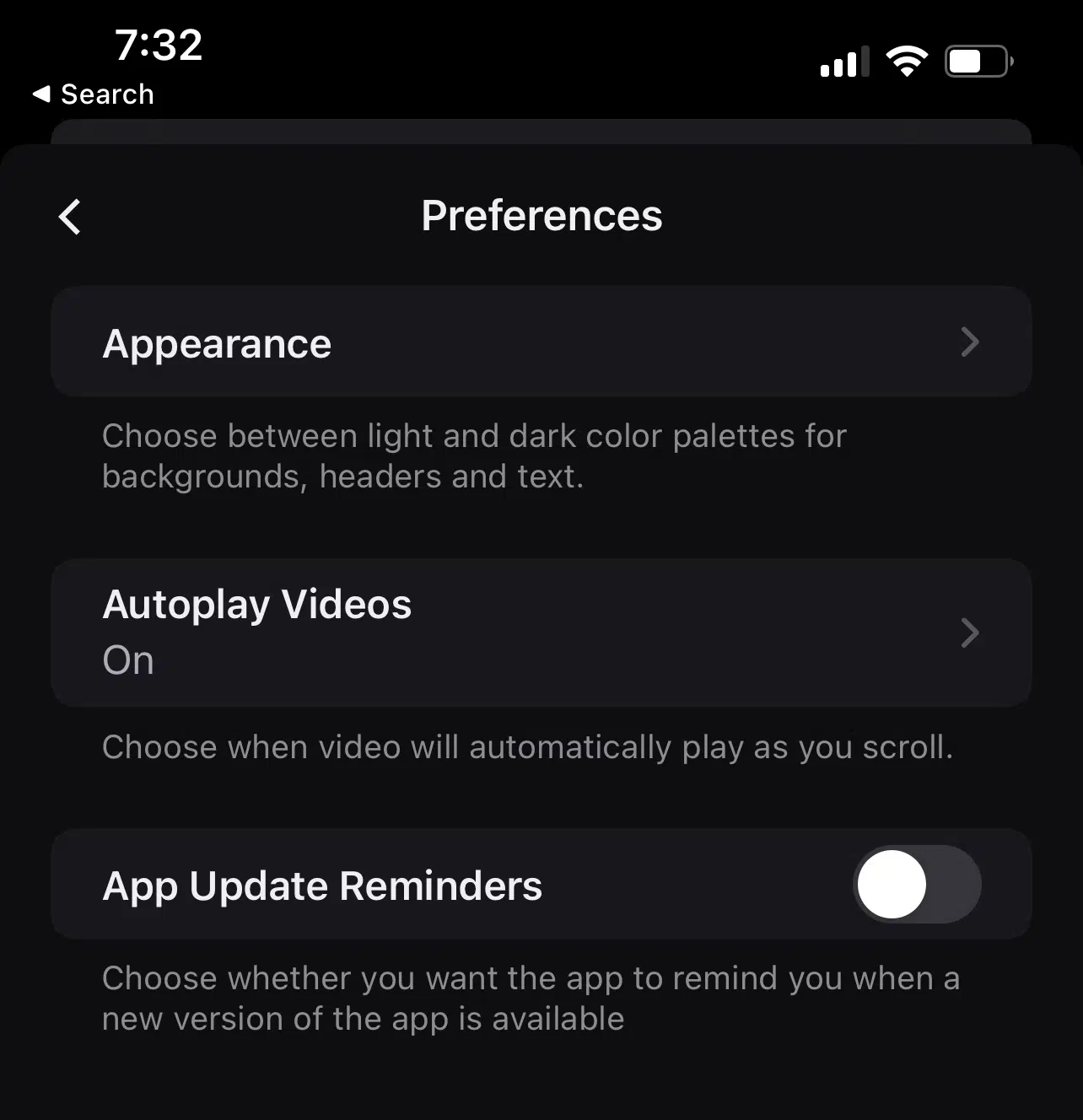 Appearance mobile option